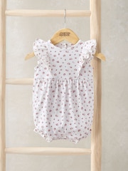 Mamas & Papas Ditsy Rose Print Frill Detail Wrap 100% Cotton White Sleepsuit - Imagen 1 de 3