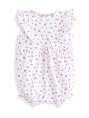 Mamas & Papas Ditsy Rose Print Frill Detail Wrap 100% Cotton White Sleepsuit - Imagen 2 de 3