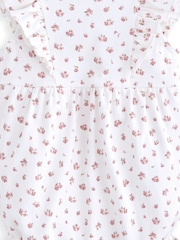 Mamas & Papas Ditsy Rose Print Frill Detail Wrap 100% Cotton White Sleepsuit - Imagen 3 de 3