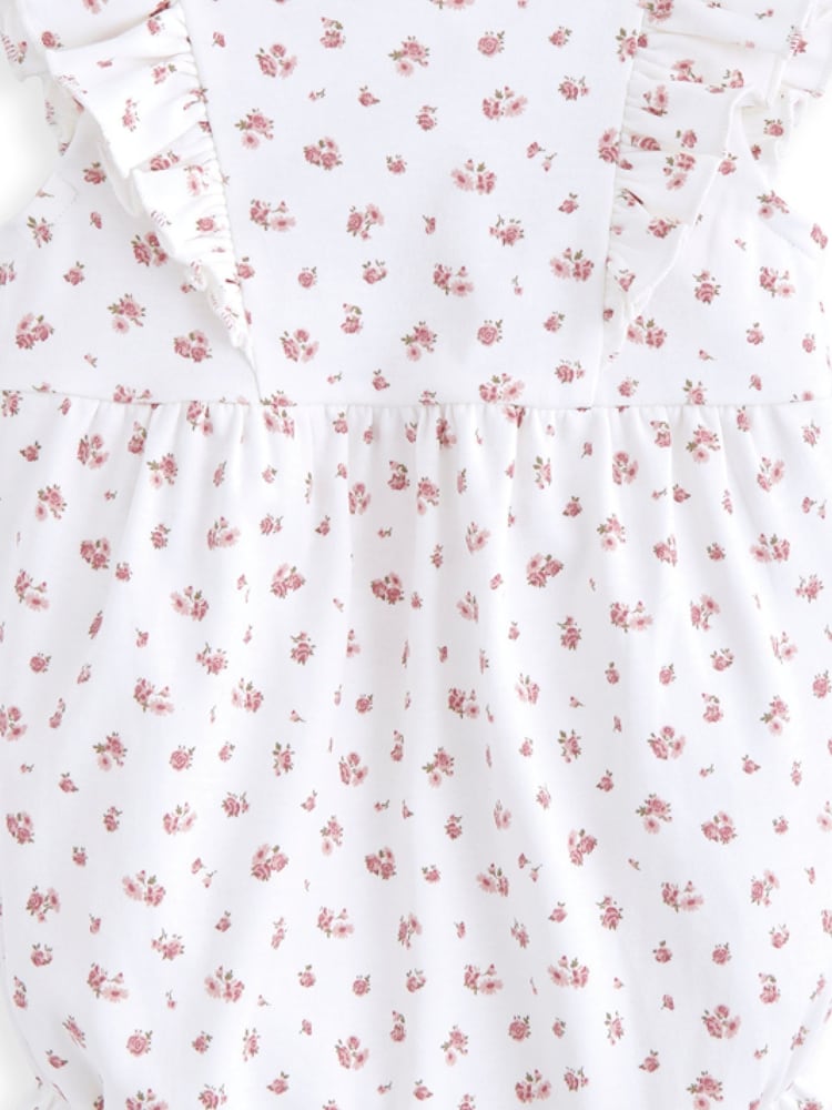Mamas & Papas Ditsy Rose Print Frill Detail Wrap 100% Cotton White Sleepsuit - Imagen 3 de 3