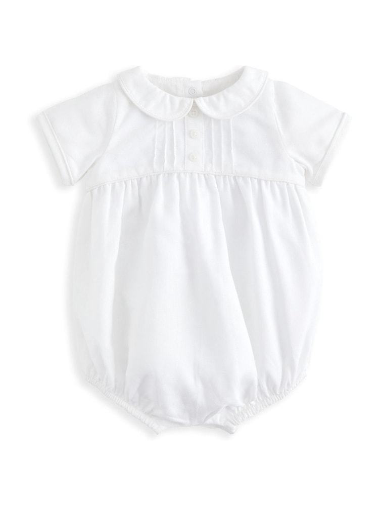 Mamas & Papas Pintuck Shortie White Romper With Collar - Imagen 1 de 2