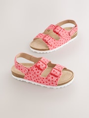 Pink Suede Heart Print Wide Fit (G) Touch Fastening Strap Corkbed Sandals - Image 1 of 6