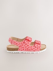 Pink Suede Heart Print Wide Fit (G) Touch Fastening Strap Corkbed Sandals - Image 2 of 6