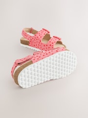 Pink Suede Heart Print Wide Fit (G) Touch Fastening Strap Corkbed Sandals - Image 3 of 6