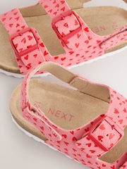 Pink Suede Heart Print Wide Fit (G) Touch Fastening Strap Corkbed Sandals - Image 5 of 6