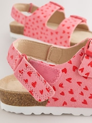 Pink Suede Heart Print Wide Fit (G) Touch Fastening Strap Corkbed Sandals - Image 6 of 6