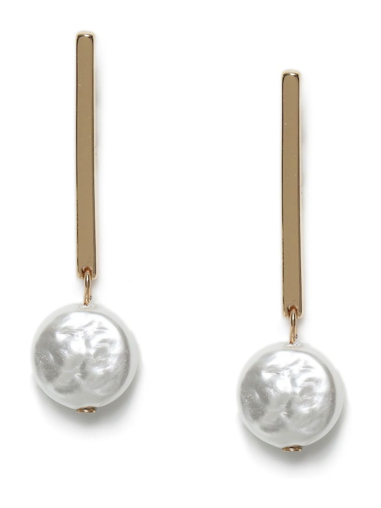 Aela Gold Tone Pearl Effect Stick Drop Earrings - Image 1 of 4