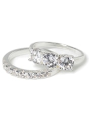 Aela Silver Tone Diamond Simulant Statement Ring Multipack - Image 1 of 2