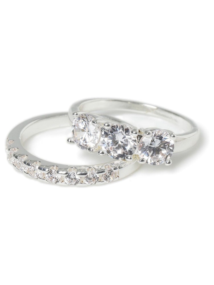 Aela Silver Tone Diamond Simulant Statement Ring Multipack - Image 1 of 2 Aela Silver Tone Diamond Simulant Statement Ring Multipack - Image 1 of 2