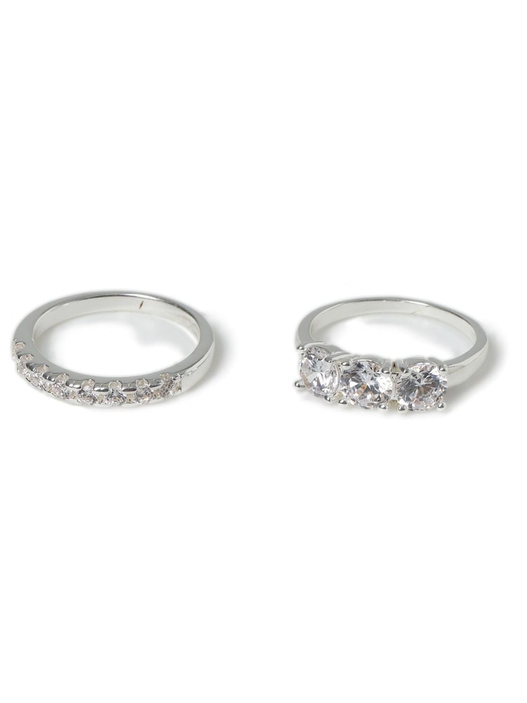 Aela Silver Tone Diamond Simulant Statement Ring Multipack - Image 2 of 2 Aela Silver Tone Diamond Simulant Statement Ring Multipack - Image 2 of 2
