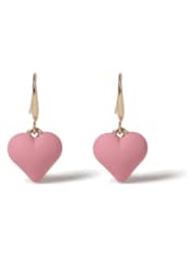 Aela Pink Heart Print Powder Coat Drop Earrings - Image 1 of 2