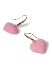 Aela Pink Heart Print Powder Coat Drop Earrings - Image 2 of 2