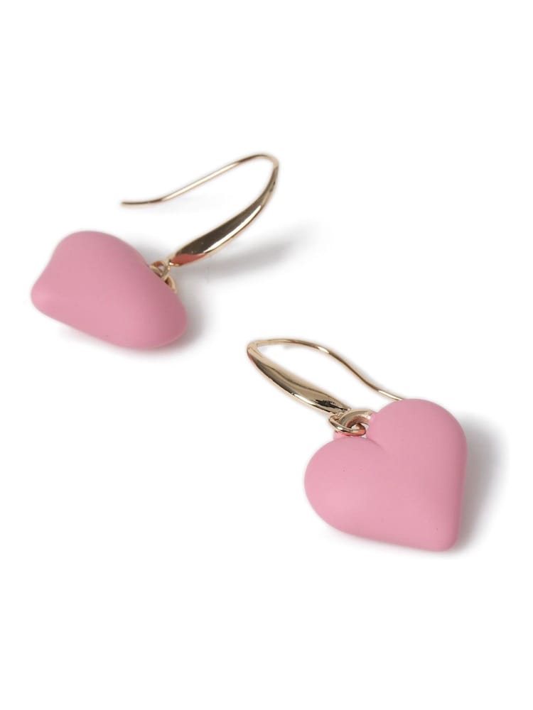 Aela Pink Heart Print Powder Coat Drop Earrings - Image 2 of 2