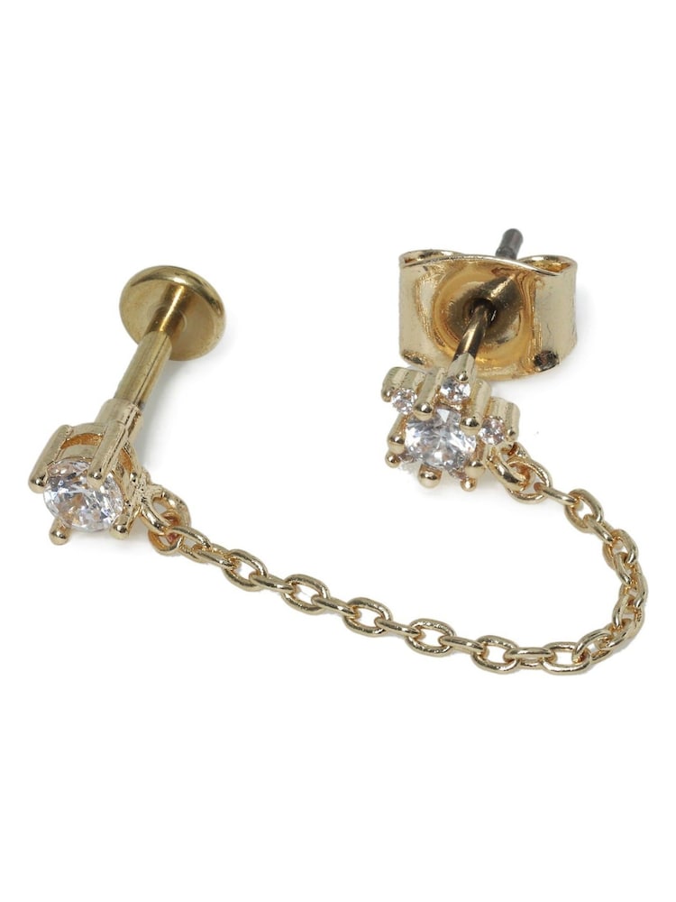 Aela Gold Tone Cubic Zirconia Chain Piercing Stud Earrings - Image 2 of 3