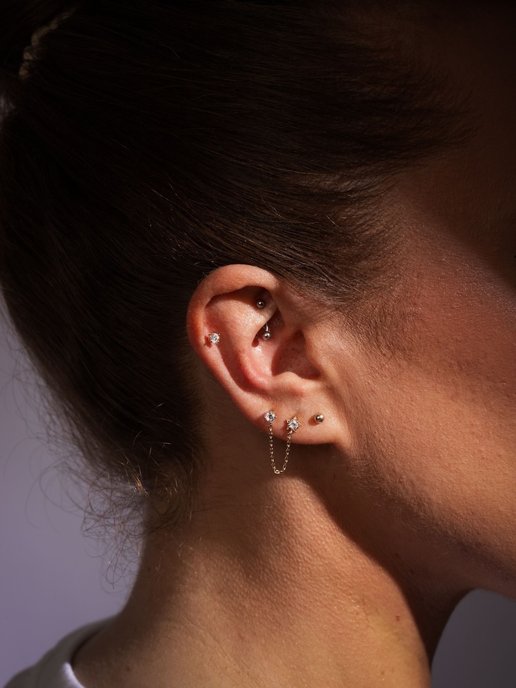 Aela Gold Tone Cubic Zirconia Chain Piercing Stud Earrings - Image 3 of 3