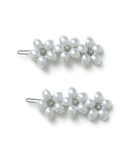 Aela Silver Tone Flower Pearl Effect Hair Clips - Image 1 of 2