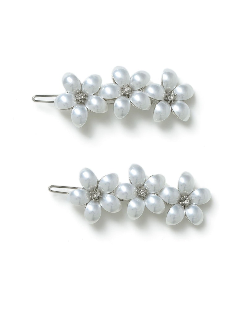 Aela Silver Tone Flower Pearl Effect Hair Clips - Image 1 of 2