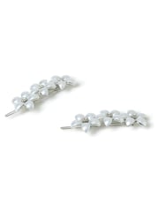 Aela Silver Tone Flower Pearl Effect Hair Clips - Image 2 of 2