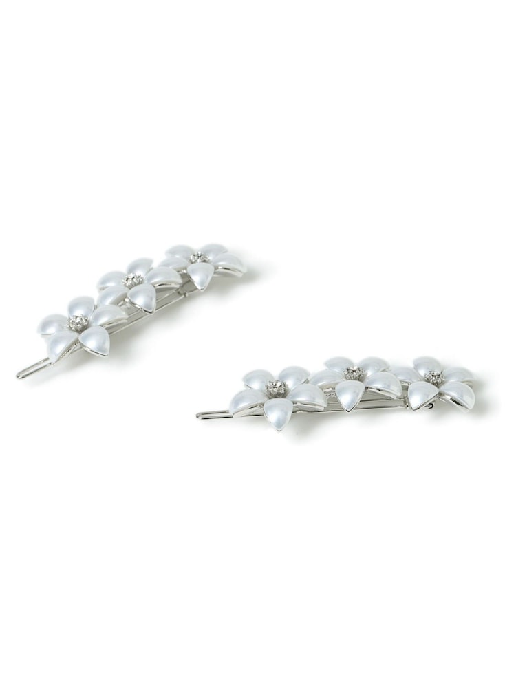 Aela Silver Tone Flower Pearl Effect Hair Clips - Image 2 of 2