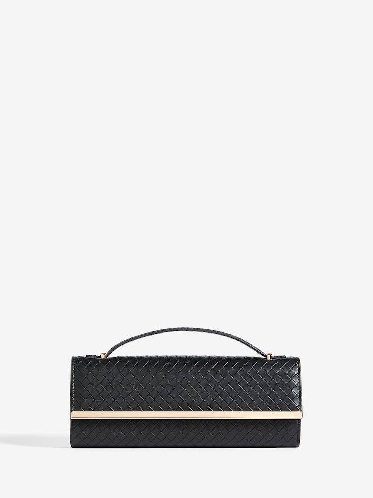 Friends Like These Black Top Handle Weave Clucth Bag - Image 1 of 5