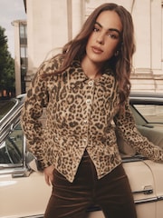 Animal Leopard Print Collared Buttoned Knit Cardigan - Image 1 of 5