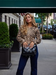 Lipsy Animal Leopard Print Collared Buttoned Knit Cardigan Jacket - Image 6 of 6