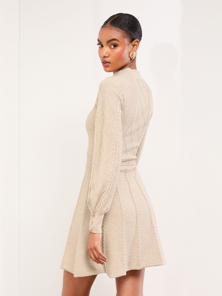 Lipsy Neutral Mini Diamond Knitted Long Sleeve Dress - Image 4 of 4 Lipsy Neutral Mini Diamond Knitted Long Sleeve Dress - Image 4 of 4