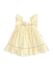 Mamas & Papas Yellow 100% Cotton Frill Embroidered Dress - Imagen 1 de 2