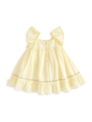 Mamas & Papas Yellow 100% Cotton Frill Embroidered Dress - Imagen 2 de 2