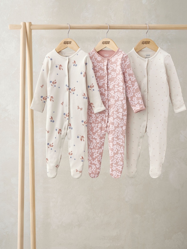 Beerenrosa - Mamas & Papas Floral Print 100% Cotton Sleepsuits 3 Pack - Bild 1 von 3