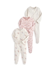 Beerenrosa - Mamas & Papas Floral Print 100% Cotton Sleepsuits 3 Pack - Bild 2 von 3