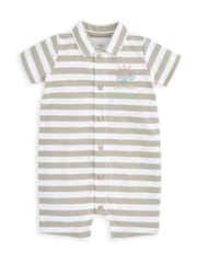 Mamas & Papas Pique Striped 100% Cotton Brown Romper - Image 2 of 3