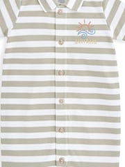 Mamas & Papas Pique Striped 100% Cotton Brown Romper - Image 3 of 3