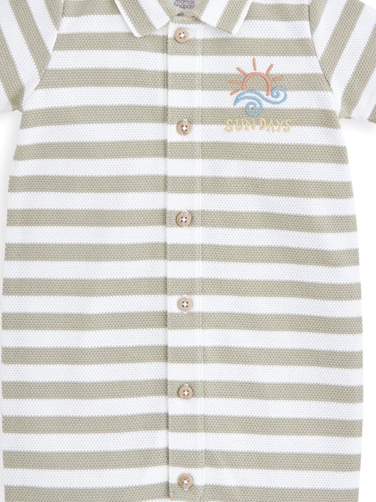 Mamas & Papas Pique Striped 100% Cotton Brown Romper - Image 3 of 3