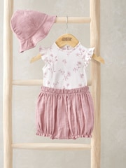 Mamas & Papas Sprigs Print 100% Cotton White Bodysuit, Bloomer & Hat Outfit Set - Image 1 of 4