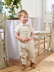 Mamas & Papas Neutral Suit with 100% Cotton Shirt, Waistcoat & Trouser Set - Image 1 of 12