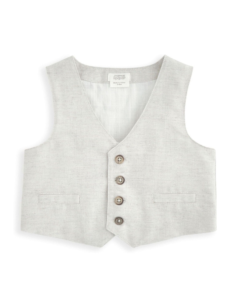 Mamas & Papas Neutral Suit with 100% Cotton Shirt, Waistcoat & Trouser Set - Image 11 of 12