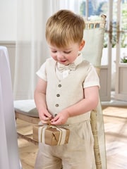 Mamas & Papas Neutral Suit with 100% Cotton Shirt, Waistcoat & Trouser Set - Image 2 of 12
