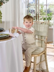 Mamas & Papas Neutral Suit with 100% Cotton Shirt, Waistcoat & Trouser Set - Image 4 of 12