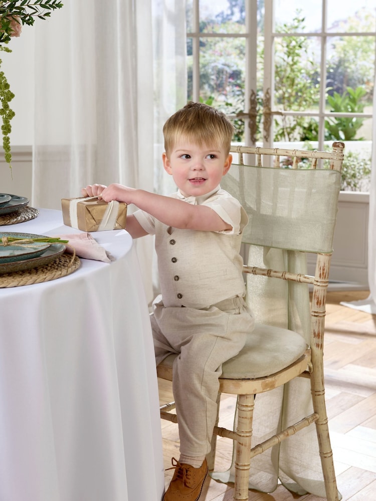 Mamas & Papas Neutral Suit with 100% Cotton Shirt, Waistcoat & Trouser Set - Image 4 of 12