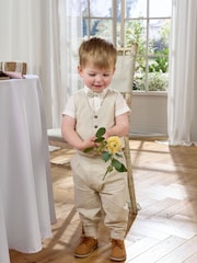 Mamas & Papas Neutral Suit with 100% Cotton Shirt, Waistcoat & Trouser Set - Image 5 of 12