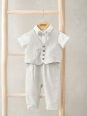Mamas & Papas Neutral Suit with 100% Cotton Shirt, Waistcoat & Trouser Set - Image 6 of 12