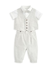 Mamas & Papas Neutral Suit with 100% Cotton Shirt, Waistcoat & Trouser Set - Image 7 of 12