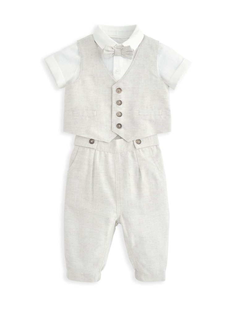 Mamas & Papas Neutral Suit with 100% Cotton Shirt, Waistcoat & Trouser Set - Image 7 of 12