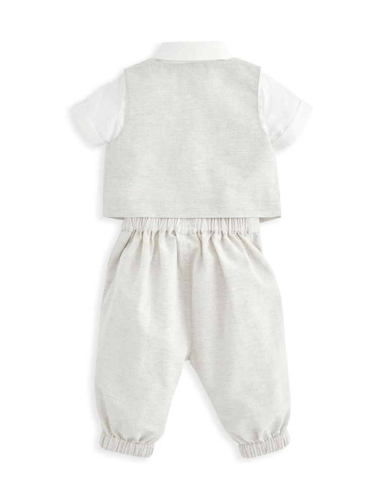 Mamas & Papas Neutral Suit with 100% Cotton Shirt, Waistcoat & Trouser Set - Image 8 of 12