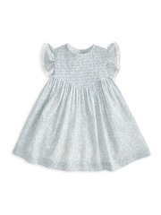Mamas & Papas Blue 100% Cotton Floral Print Frill Sleeve Dress - Image 1 of 3