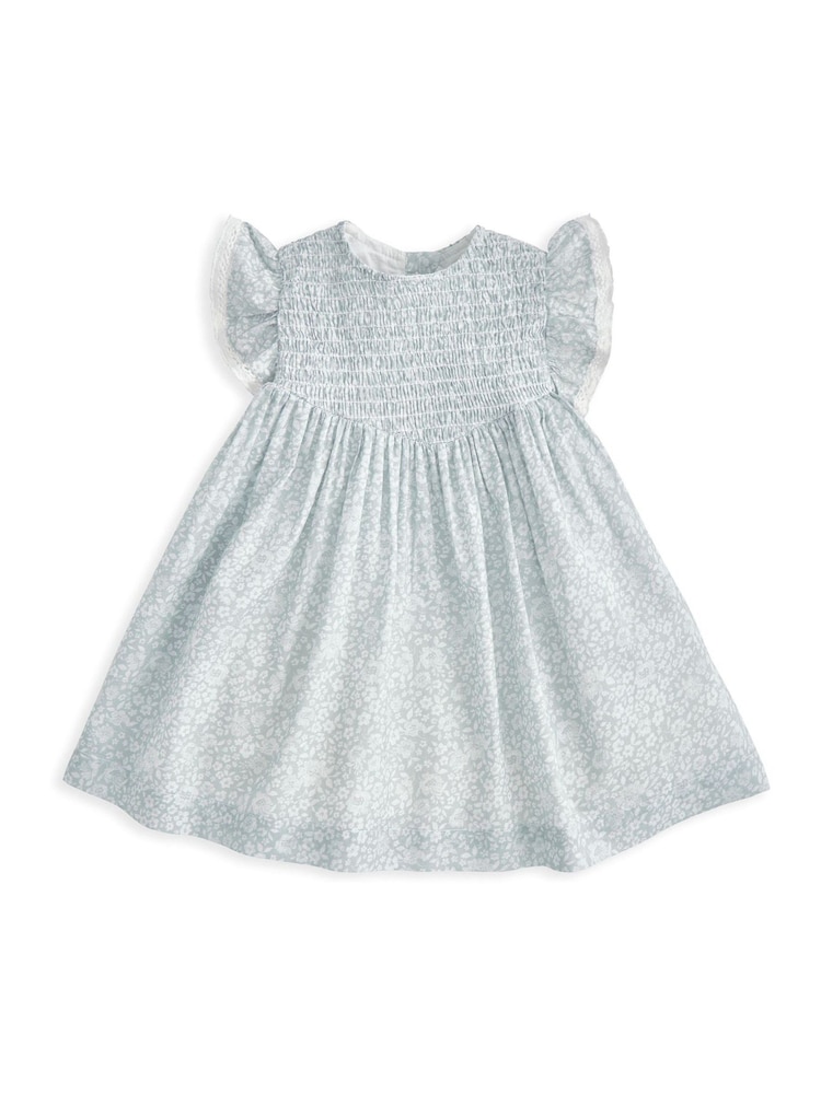 Mamas & Papas Blue 100% Cotton Floral Print Frill Sleeve Dress - Bild 1 von 3 Mamas & Papas Blue 100% Cotton Floral Print Frill Sleeve Dress - Bild 1 von 3