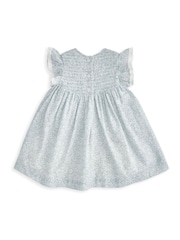 Mamas & Papas Blue 100% Cotton Floral Print Frill Sleeve Dress - Image 2 of 3