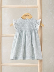 Mamas & Papas Blue 100% Cotton Floral Print Frill Sleeve Dress - Image 3 of 3