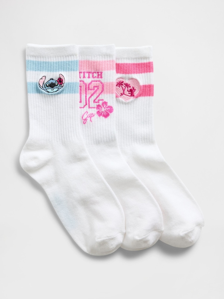 Gap White/Pink Lilo and Stitch Crew Socks 3-Pack - Image 1 of 1